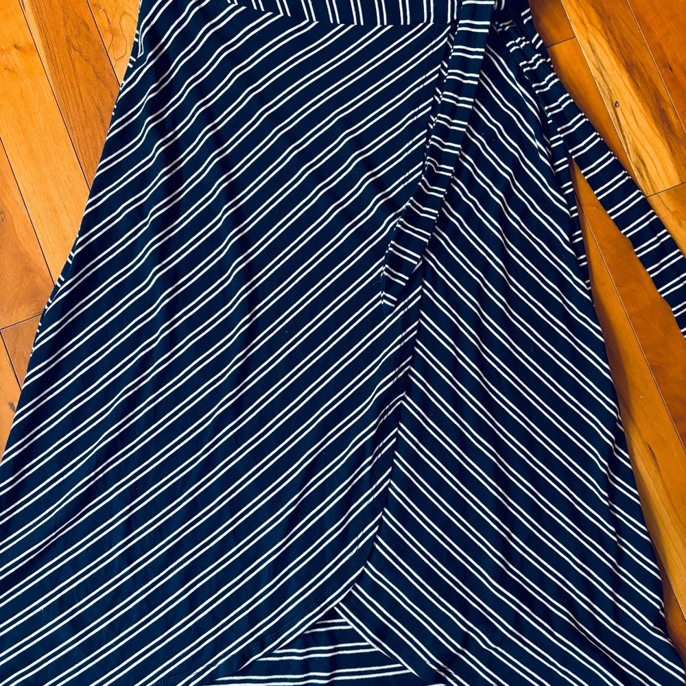 Adrienne Vittadini Navy and White Striped Faux Wrap Skirt